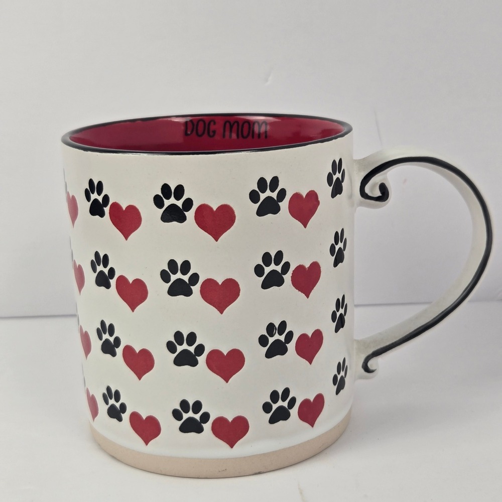 Spectrum Designz Dog Mom Ceramic Coffee Mug Paw Prints Hearts Red White 2021